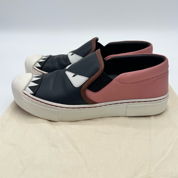 Fendi Pink Leather Monster Bug Slip on Sneakers w/ Dustbag sz 35 - Picture 5 of 9